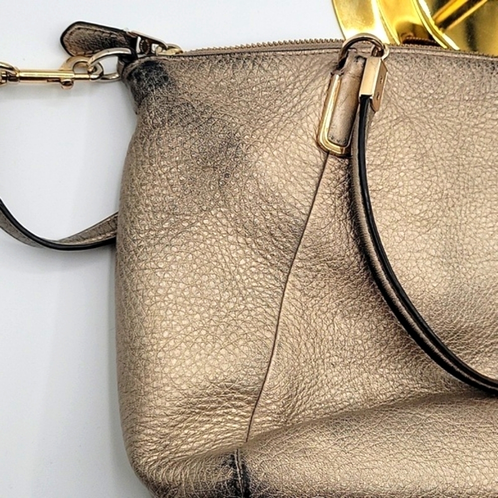 COACH Satchel w/ Crossbody Strap Metallic Pebbled Soft Leather Gold Hardware - Picture 13 of 13